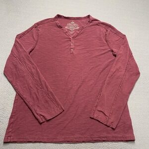 Helix Shirt Mens XL Red Long Sleeve Slub Cotton Henley Tagless Grunge Goth